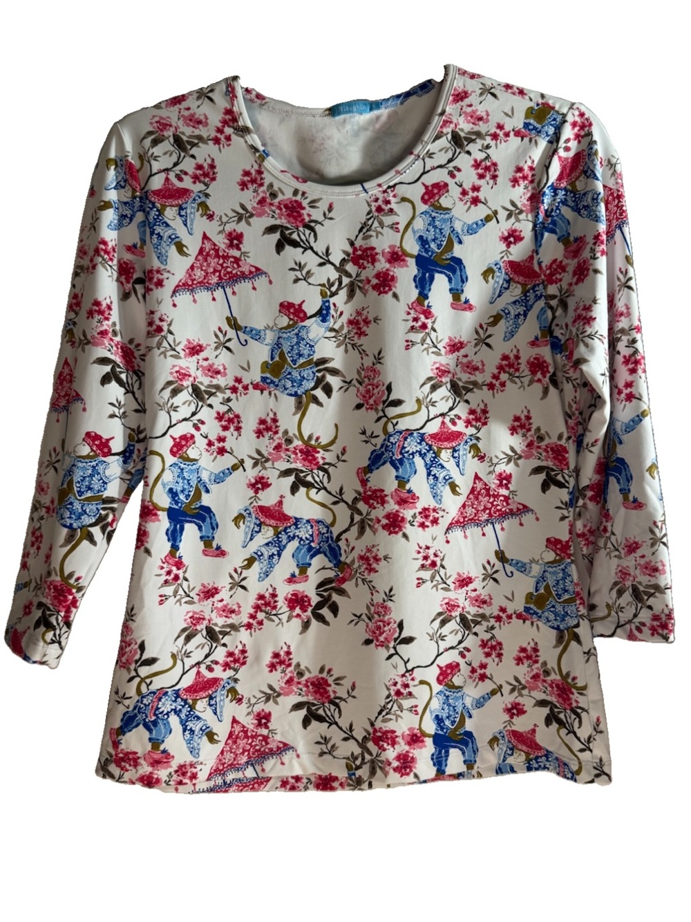 J. McLaughlin Chinoiserie Monkey Novelty Print Catalina Cloth Signature Tee S